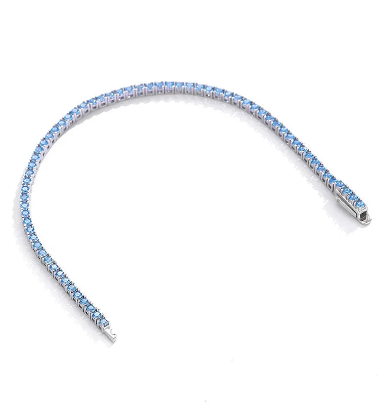Full 2mm Violet Pink Blue White 5A Zircon Tennis Bracelet for Woman S925 Silver High Carbon All Colored Gemstone Bracelets