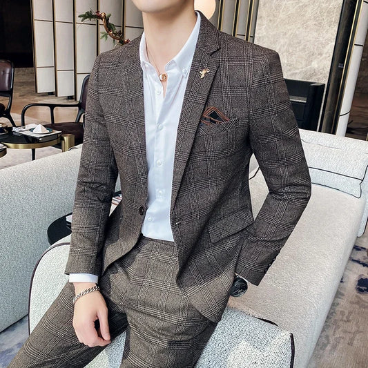 Suit Blazer+Pants Men Fashion Hosts British Style Work Business Wedding Casual Art Style Elegant Gentleman Cotton and Linen Suit