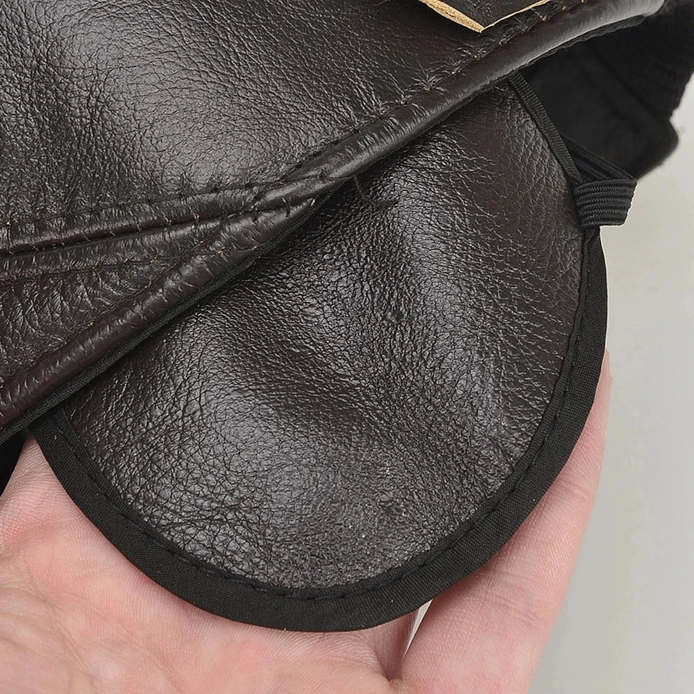 Casual Real Leather Earflap Cap Men's Real Cowhide Leather Caps Male Fall Winter Genuine Real Cow Leather Baseball Hats