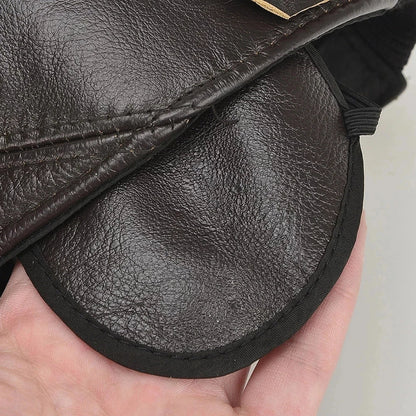 Casual Real Leather Earflap Cap Men's Real Cowhide Leather Caps Male Fall Winter Genuine Real Cow Leather Baseball Hats