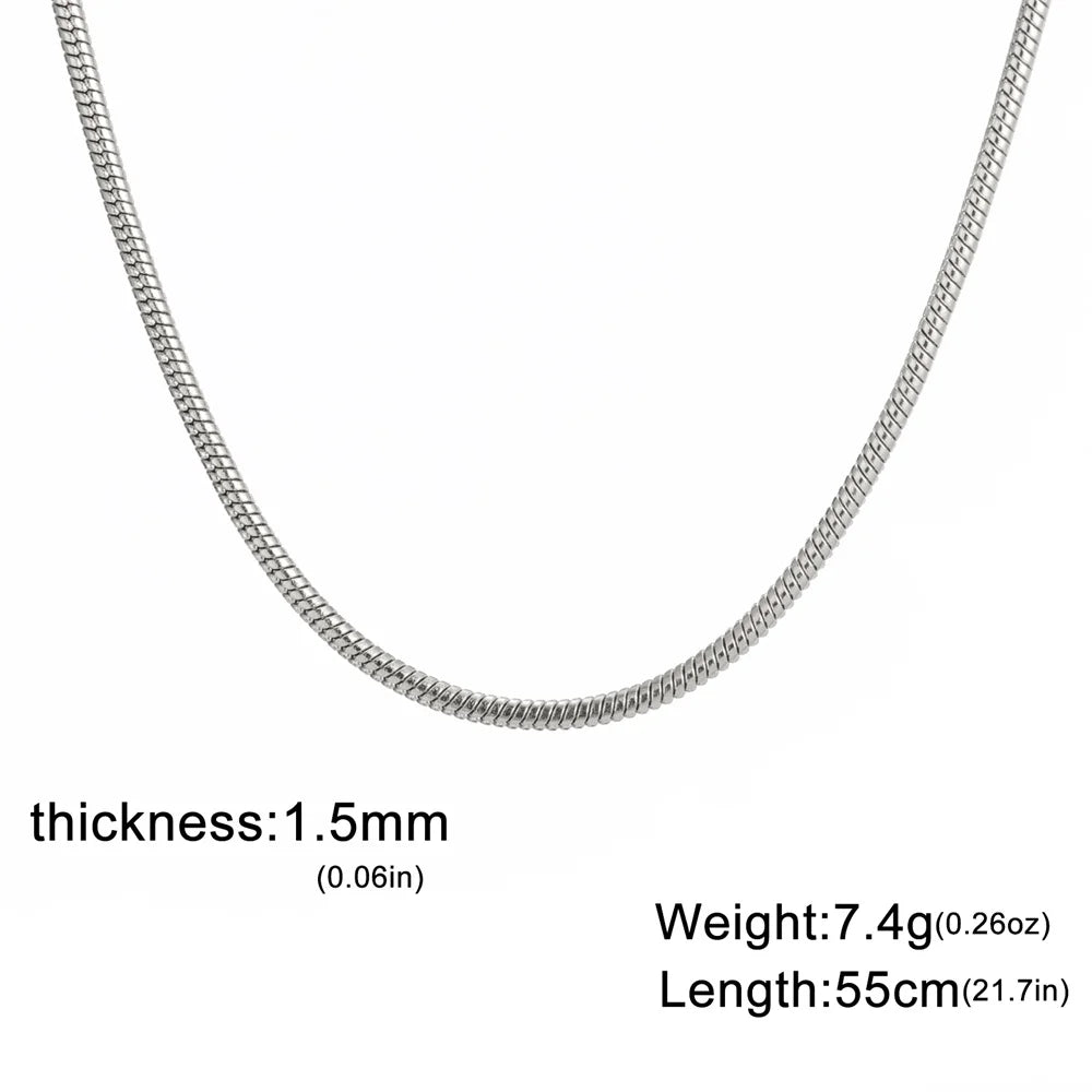 Round Snake Chain Necklace for Women Men Stainless Steel Link Chain 0.9mm 1.2mm 2mm Chains Choker Fashion Jewelry Gifts