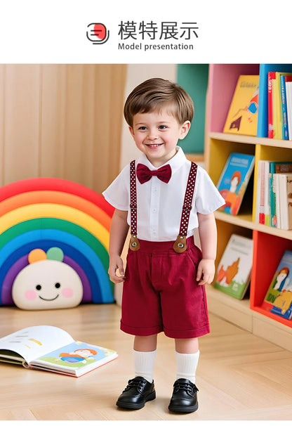 Baby Boys Gentleman 2pcs Summer Outfit Shirt Suspender Pants Set Formal Birthday Wedding Party Toddler Kids Gentleman Clothes