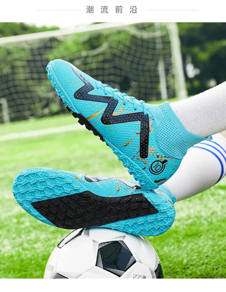 Adult Professional FG/TF Soccer Shoes Non-Slip Long Spike Football Boots Young Kids High Ankle Cleats Grass Soccer Sneakers ﻿