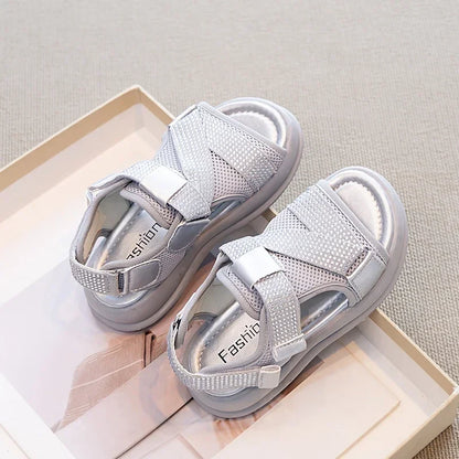 Summer Girls New Sandals Breathable Mesh Children's Causal School Sandals Simple Fashion Kids Beach Platform Sandals Open-toe