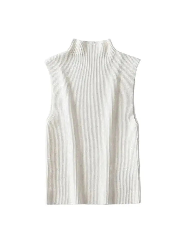 Women Fashion Fitted Basic Ribbed Knit Tank Tops Vintage High Neck Sleeveless Female Camis Chic Vest Top Mujer