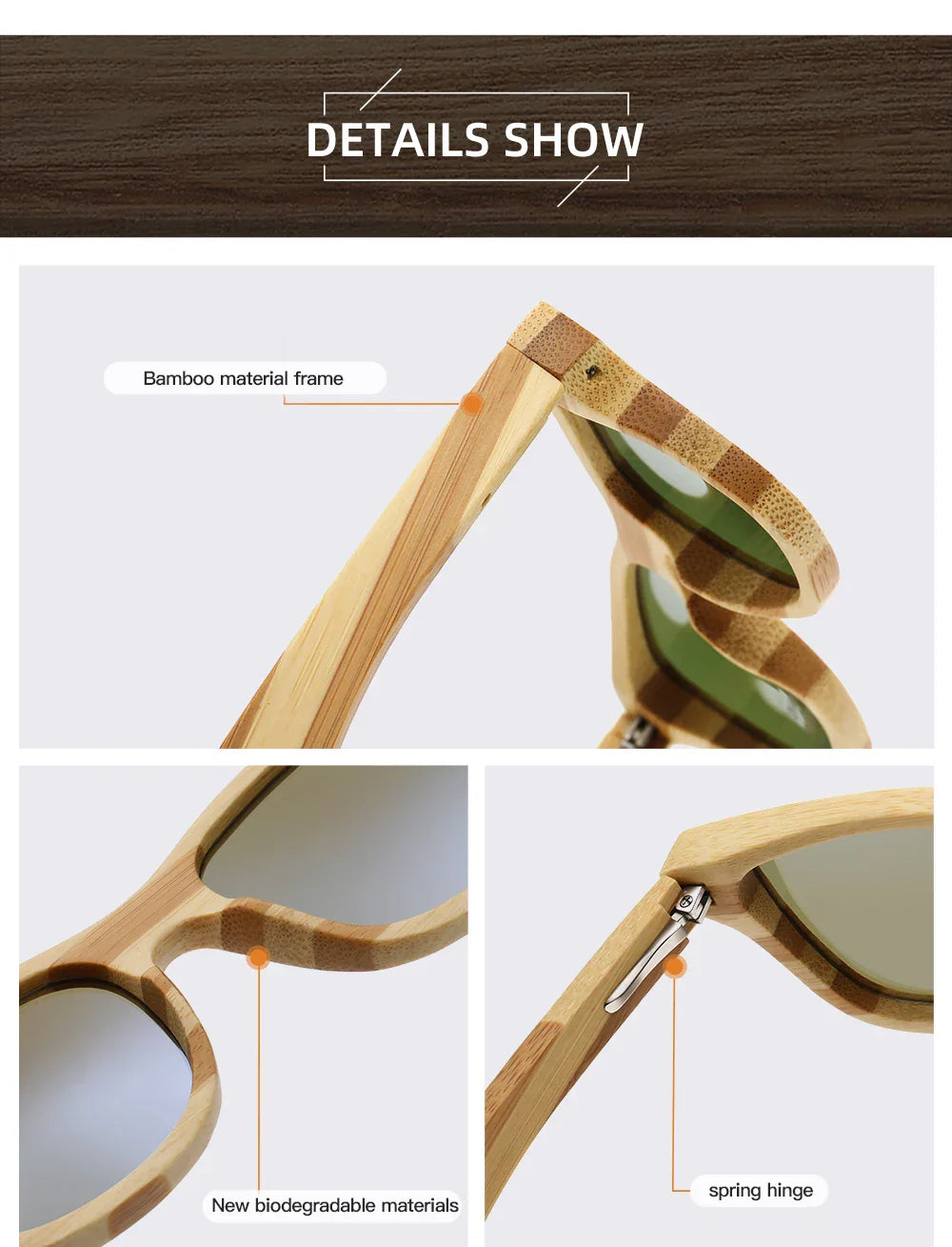 Natural Zebra bamboo adult sunglasses Manual polarized glasses Mirror coated lens Glasses Gift box 8621C
