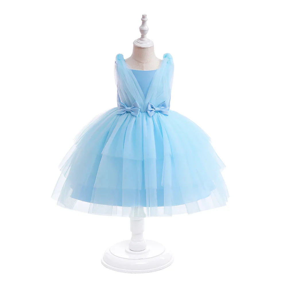 Summer Bow Bridemaid Party Girls Dresses Elegant Tulle Birthday Wedding Princess Dress for Girl New Years Prom Christmas Costume