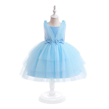 Summer Bow Bridemaid Party Girls Dresses Elegant Tulle Birthday Wedding Princess Dress for Girl New Years Prom Christmas Costume