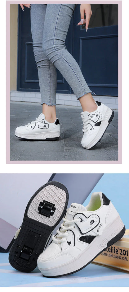 Lace-up breathable walking shoes Girls 2024 new two-wheeled retractable sports roller skates for female students outdoors