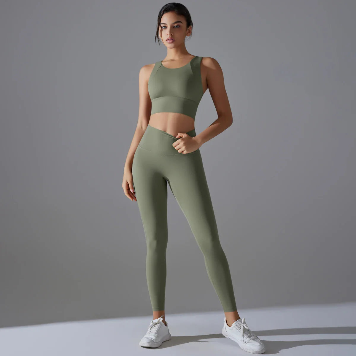 Yoga Set Women's tracksuit Women Fitness Crop Top Shockproof Sports Bras Yoga Gym Running Pants Sportswear Running Fitness Yoga