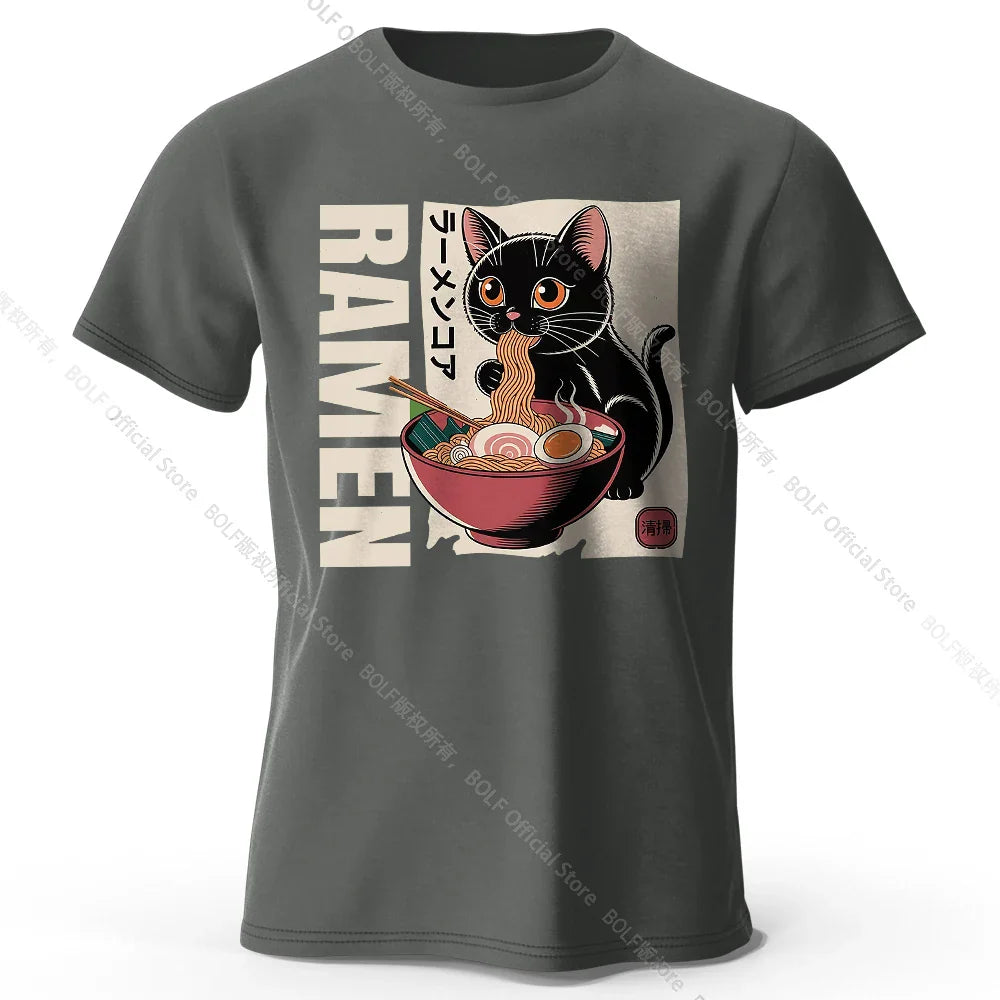 Men's Ramen Printed T-Shirt 100% Cotton Oversized Japanese Graphic Tees for Women Summer Tops Noodle Streetwear