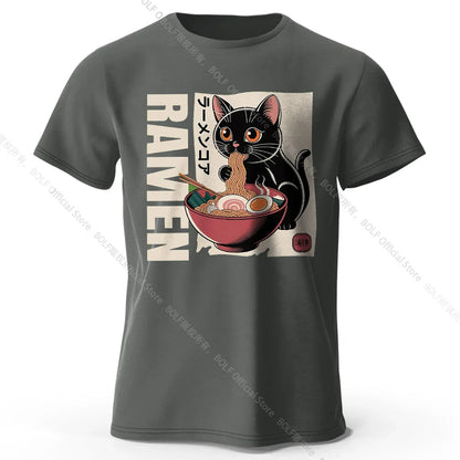 Men's Ramen Printed T-Shirt 100% Cotton Oversized Japanese Graphic Tees for Women Summer Tops Noodle Streetwear