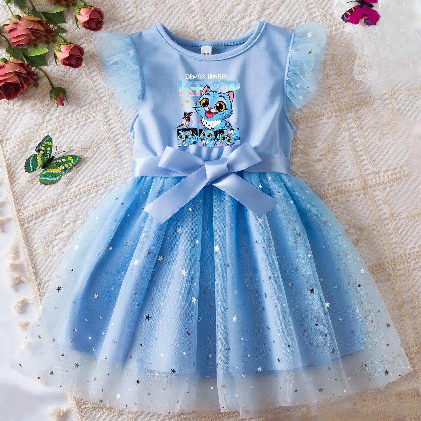 Rumi Girls Sequin Tutu Dress with Bow Flutter Sleeves Summer Princess Party Outfit for Toddler Kids 2-6 Years