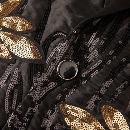 Men's Gold Sequin Applique Fashion Trend Suit Set High-Quality Casual Jacket And Western Pants Two-Piece Ensemble