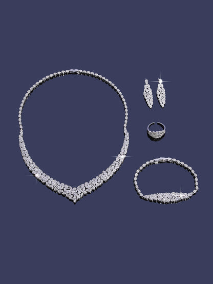 Luxury Cubic Zirconia Necklace Bracelet Earrings And Ring 4pcs Dubai Full Jewelry Set For Women