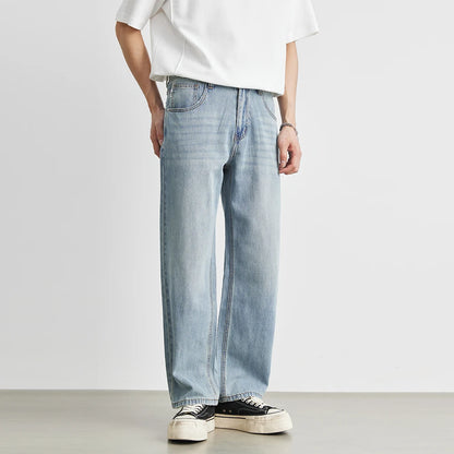Men's Straight Jeans 2025 Summer New Thin Denim Trousers Casual Loose Outdoor Wide-leg Pants Fashion Nine-point Pants 28-36