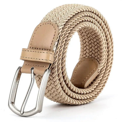 3.3cmX110cmX130cm  2024 High Quality New Men Elastic Braided Belt Casual Women Canvas Korean All match Pin Buckle White Black