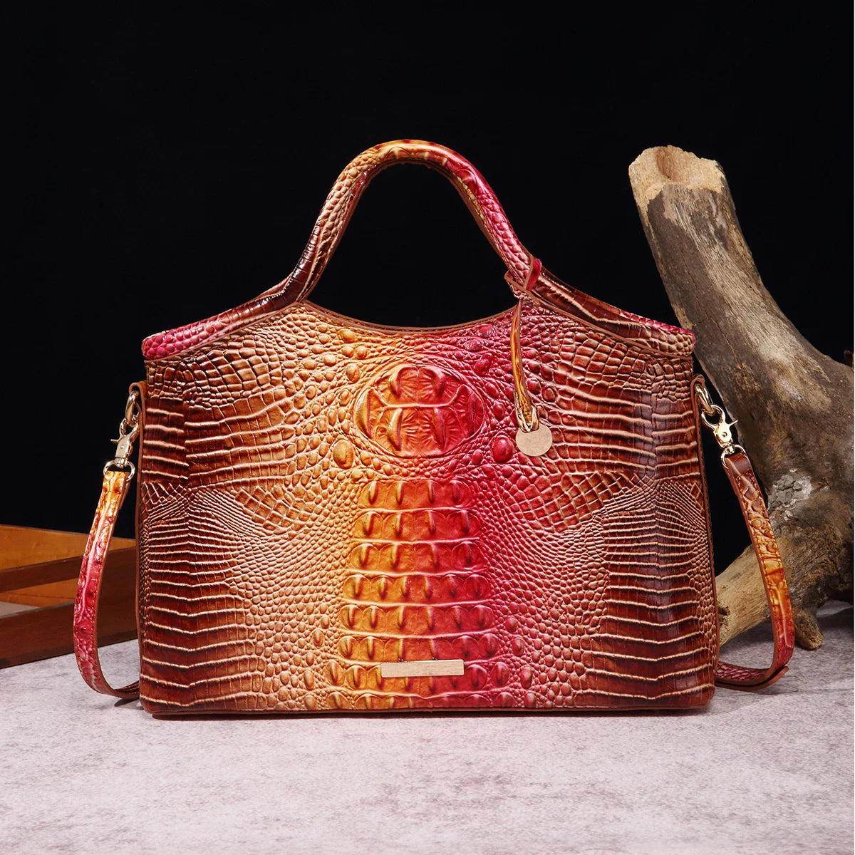 crocodile pattern colorful solid color high-end retro women's handbag