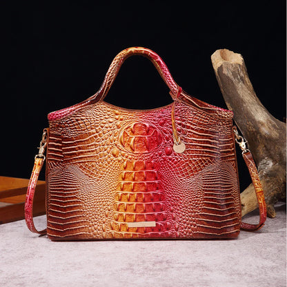crocodile pattern colorful solid color high-end retro women's handbag