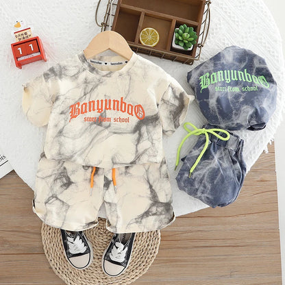 New Summer Baby Boys Girls Clothes Cotton Short Sleeve Printe Sports T Shirt Shorts Children Clothing Tracksuits Set 0-5 Years