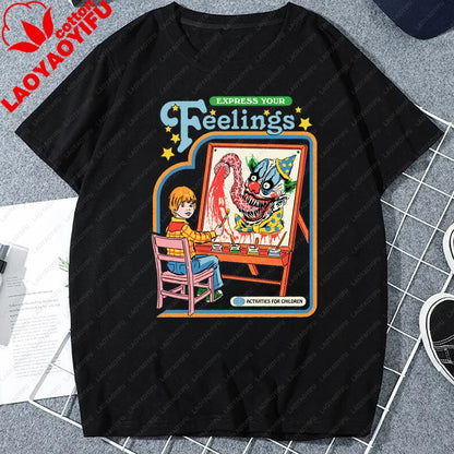 Let's Sacrifice Toby Horror Satanist Graphic Tops Unique Creative Cartoon Streetwear Unisex Scary Short-sleev Tee Ropa Hombre