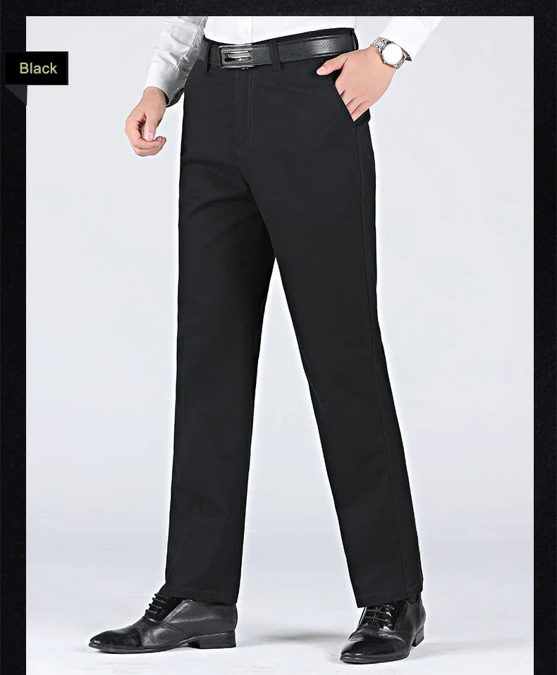 Men's 100% Cotton Summer Autumn Casual Pants Fashion Solid Black Khaki Gentle Thicken Trousers Brand Smart Suit Pant GOZBKF