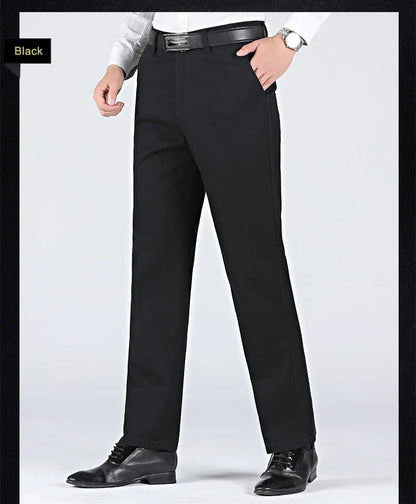 Men's 100% Cotton Summer Autumn Casual Pants Fashion Solid Black Khaki Gentle Thicken Trousers Brand Smart Suit Pant GOZBKF