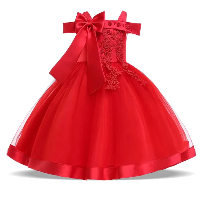 Summer Bow Party Wedding Girls Dresses Elegant Tulle Bridesmaid Birthday Princess Prom Dress Girl Gala Christmas Evening Costume
