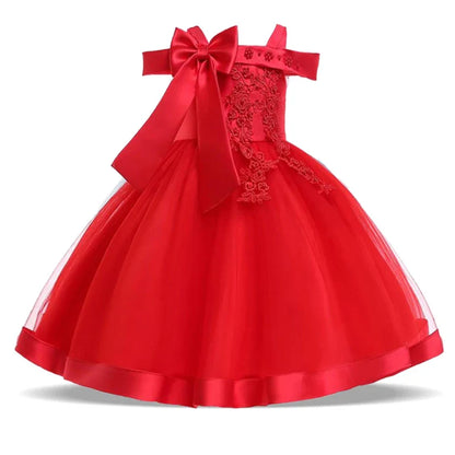 Summer Bow Party Wedding Girls Dresses Elegant Tulle Bridesmaid Birthday Princess Prom Dress Girl Gala Christmas Evening Costume