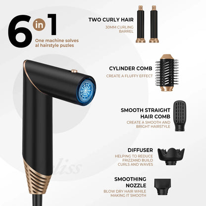 6 in 1 Hot Air Brush Foldable Hair Dryer with Diffuser Detachable Blow Dryer Brush Hairdryer Air Styler Hair Curler Curling Wand
