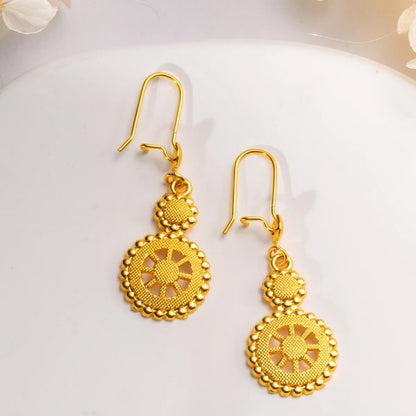 Women's 24K Gold Tassel Earrings, AU999 | "Tranquility" engraving with thread motifs, subtle professionalism for daily wear.