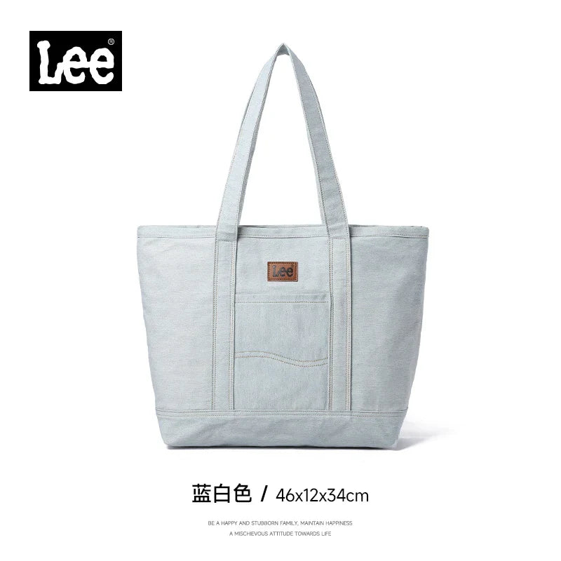 Unisex Utility Canvas Leather Zipper Tote Bag Casual Denim Daily Shopping Handbag Women Man Durable Student School Book Bag