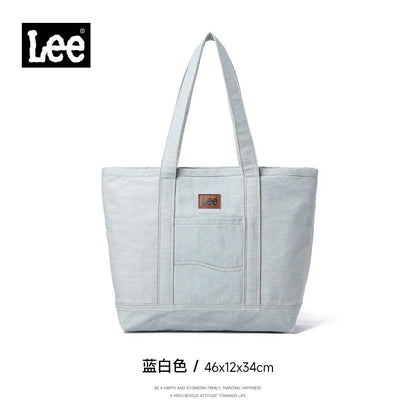 Unisex Utility Canvas Leather Zipper Tote Bag Casual Denim Daily Shopping Handbag Women Man Durable Student School Book Bag