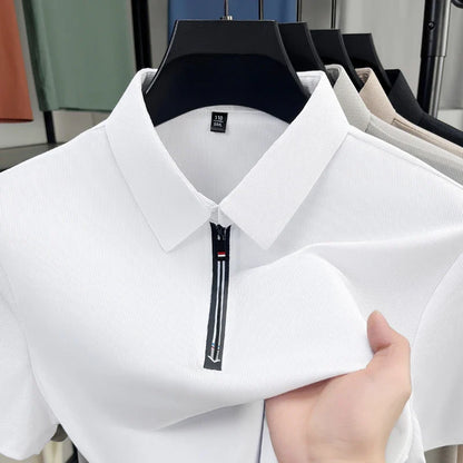 Original Quality Men's Polo Shirt High-End Solid Color Half Zipper Short Sleeve Summer Lapel T-Shirt Business Casual Menswear