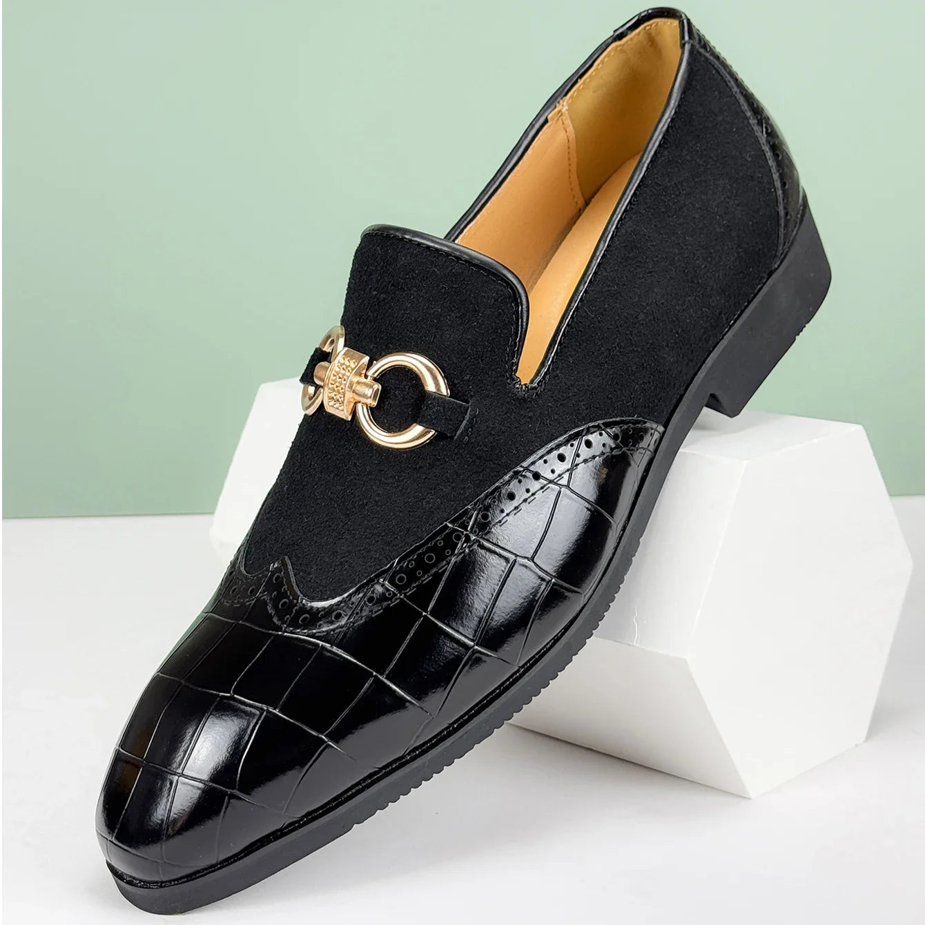 Men's Formal Leather Shoes British Style Oxford Loafers Pointed Toe Breathable Non-Slip Business Dress Wedding Office Green Shoe