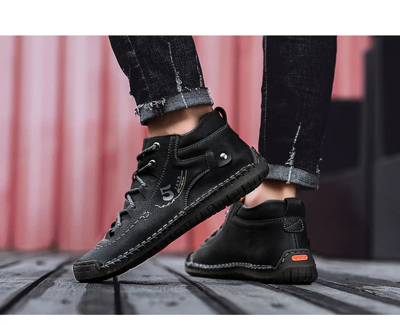 Men's Shoes Leather Unisex Walking Shoes Women Hand Stitching Outdoor Stitched Men Casual Boots