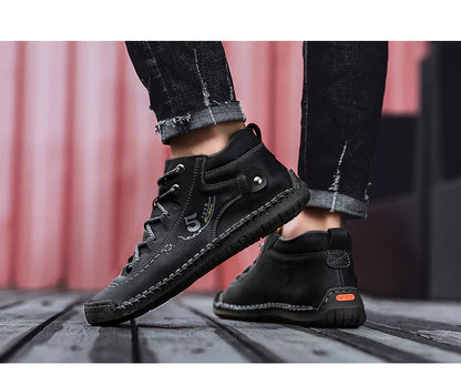 Men's Shoes Leather Unisex Walking Shoes Women Hand Stitching Outdoor Stitched Men Casual Boots