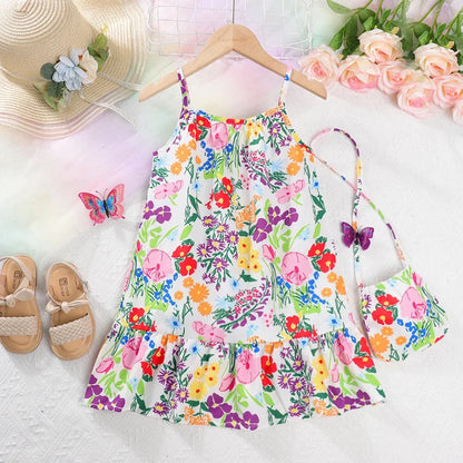 Summer Girls Dress Casual Princess Dresses Sleeveless Print Flower Costumes Kids Vestidos Cotton Floral Dress 2-7Y