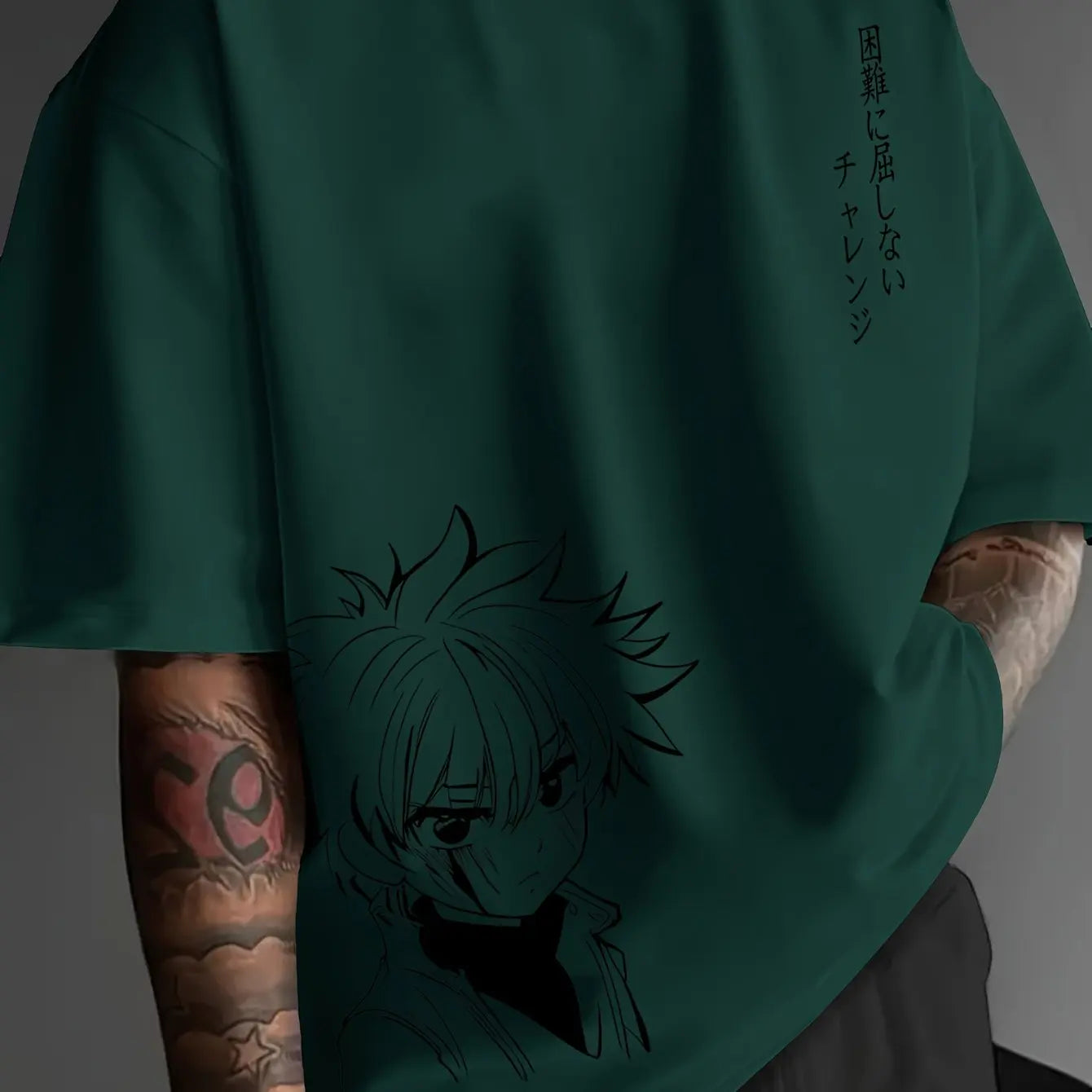 Men's 100% cotton fashionable casual loose fitting Japanese anime character pattern printed round neck short sleeved T-shirt top