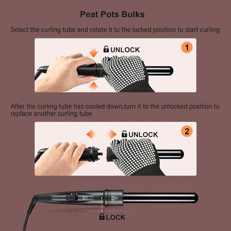 PTC Heating Multi-function Rotary Curling iron 5 in 1 interchangeable Curling tool Quickly heating ceramic barrel curling iron