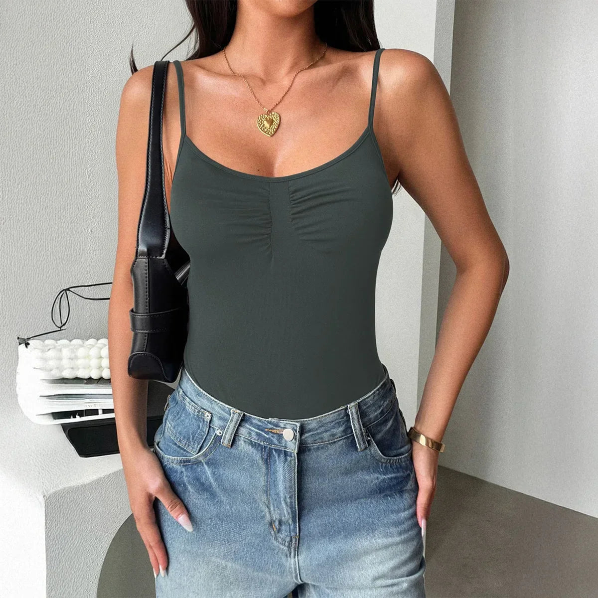 Sexy Spice Sling Strap Slim Vest Women's Clothing Solid Simple Basic Sexy Camisole Jumpsuit for Vacation