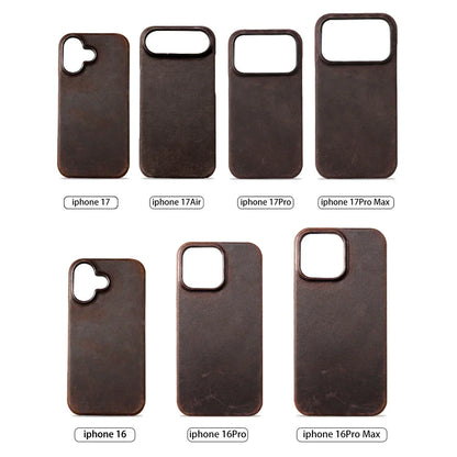 Magsafe Case for iPhone 15 16 17 Pro Max Air Retro Luxury Full Grain Cowhide Genuine Oiled PULL-UP Leather Magnetic Cover