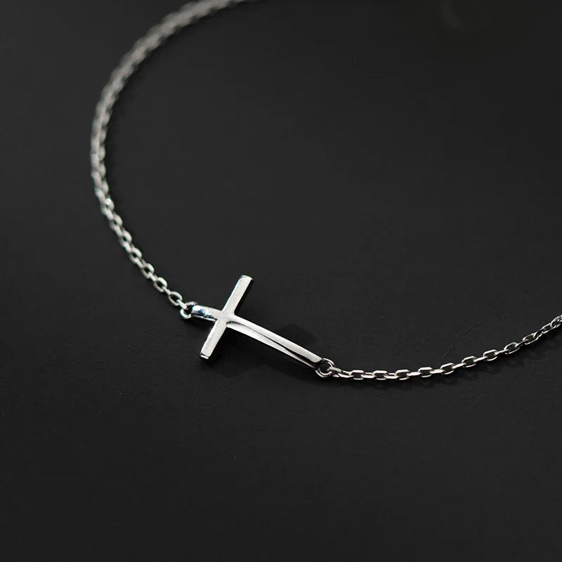 Real 925 Sterling Silver Smooth Cross Bracelet For Women Shiny Link Chain Bracelet Fine Jewelry Valentine's Day Gift