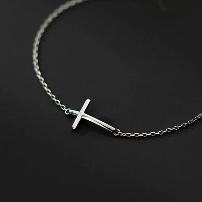 Real 925 Sterling Silver Smooth Cross Bracelet For Women Shiny Link Chain Bracelet Fine Jewelry Valentine's Day Gift