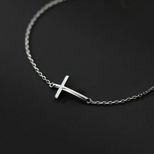 Real 925 Sterling Silver Smooth Cross Bracelet For Women Shiny Link Chain Bracelet Fine Jewelry Valentine's Day Gift