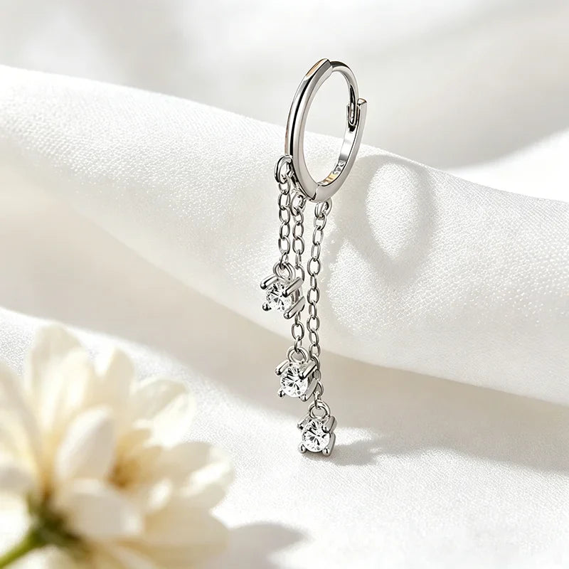 Tassel 3 Gems Certified All Moissanite Drop Earrings D Color Bridal Wedding Jewelry Brilliant Cut S925 Sterling Silver