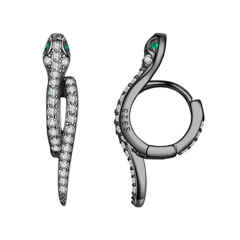 925 Sterling Silver 3D Snake Earrings for Women Shiny Zircon Snake Ear Buckles Statement Fine Jewelry Party Gift BSE669