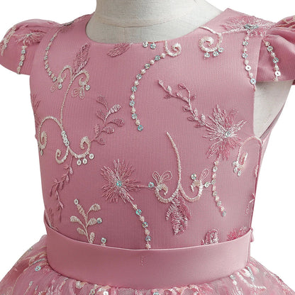 Vestidos de Festa para Meninas Daminhas de Flores de Verão Vestido Elegante de Tule para Casamento Princesa Formatura Vestido Infantil para Menina com Laço para Aniversário e Noite