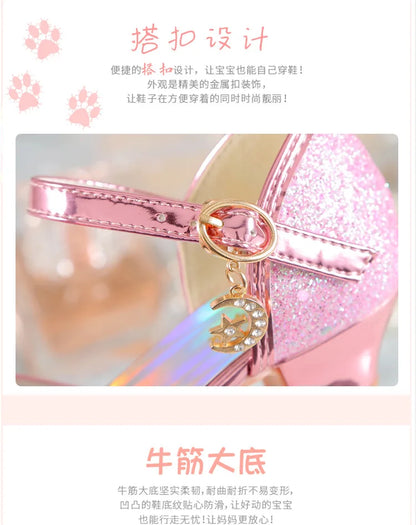 Children's Princess Shoes Summer New Girls' Performance High Heels Fashion Pearl Bow Baby Crystal Sandals