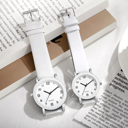 1/2PCS Fashion Couple's Watches Leather Strap Wristwatch Men Women Casual Arabic Dial Quartz Watches (Without Box)